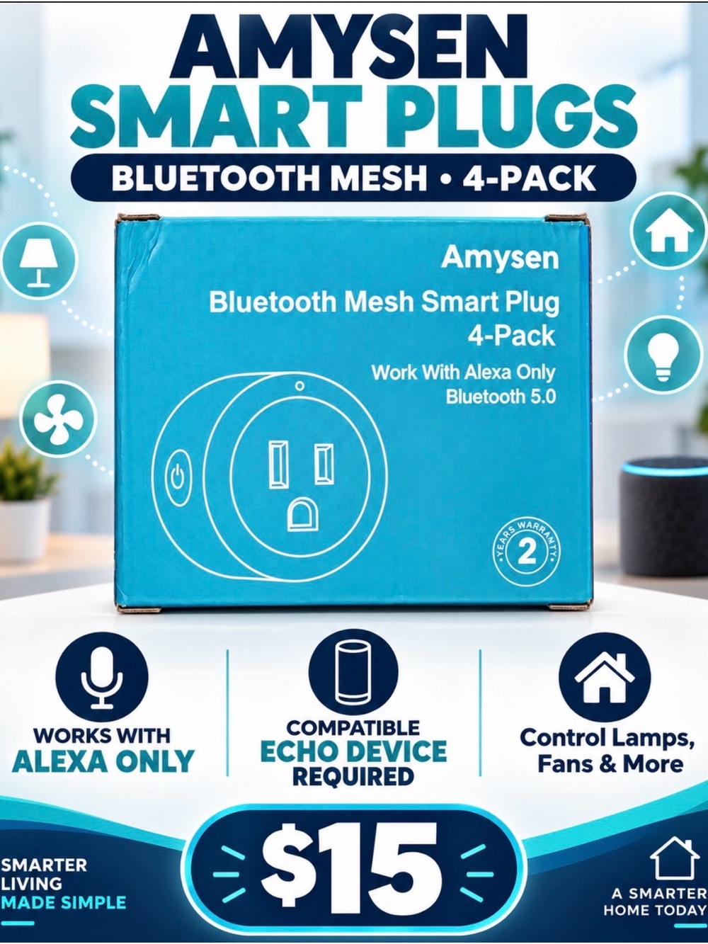 Amysen Bluetooth Mesh Smart Plug 4-Pack - Teal Blue